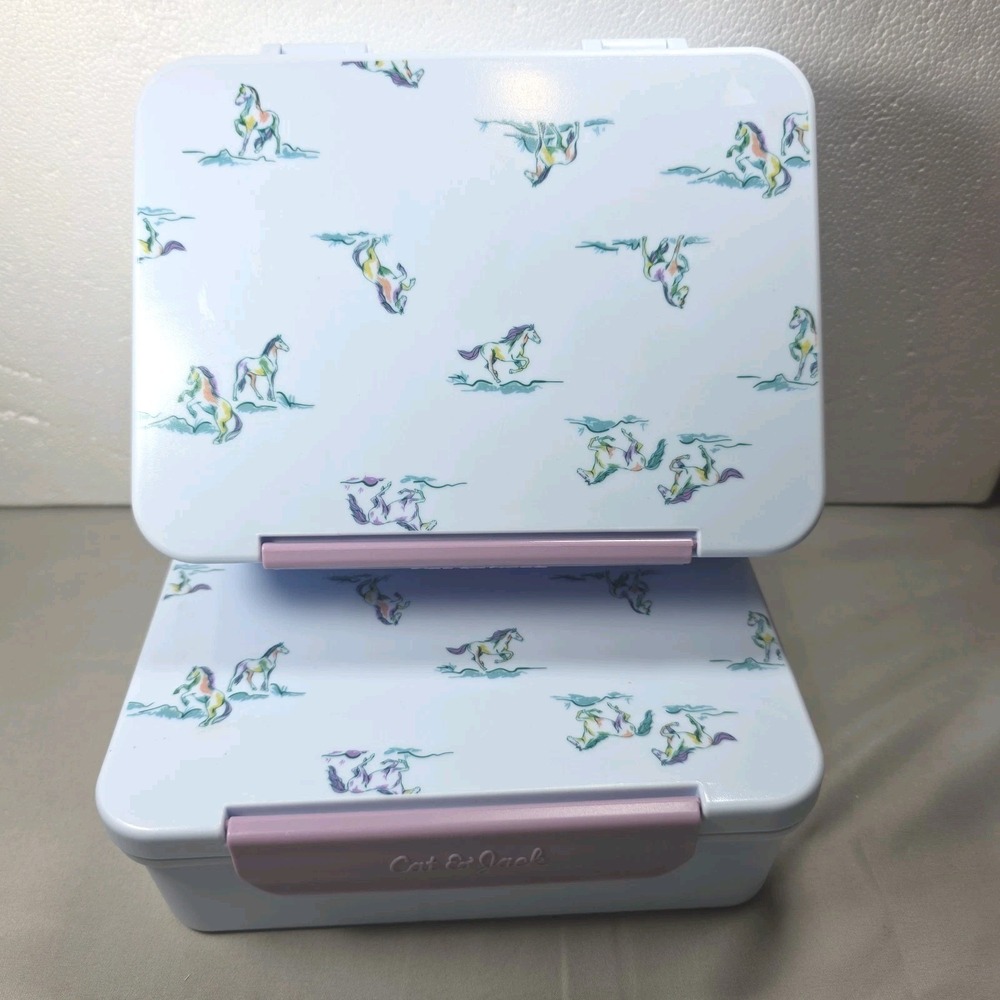2 Cat & Jack Horses Bento Box Lunch Containers Purple 3-Compartment